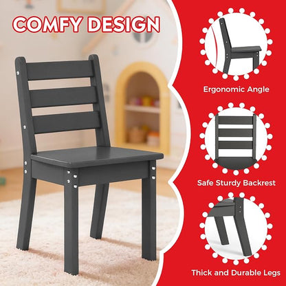 Costaelm Kids Table and 4 Chair Set, Activity Table Chair Set, Toddler Game, Playroom Furniture, Picnic Table Chairs, 5 Piece Dining Table Set, Gray