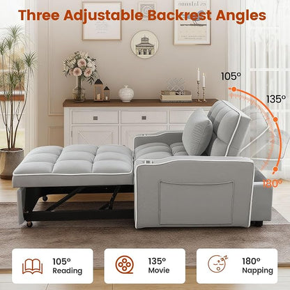 4 in 1 Sleeper Chair, Velvet Pull Out Chair Sleeper with Bracket and Cup Holder, Chairs Bed Sleepers with USB Port for Adults, Sofa Bed Chairs for Small Spaces, Living Room, Gray