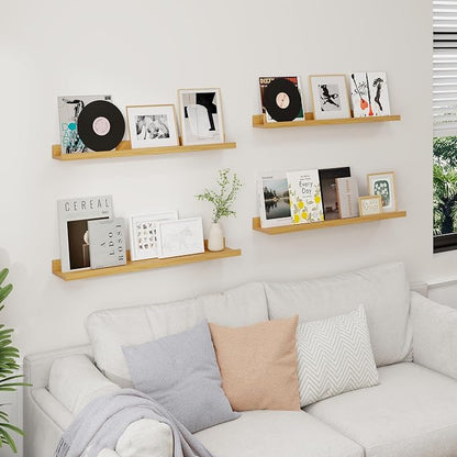 Axeman 30 Inch Floating Shelves | Oak Picture Ledge Shelf Set of 4 | Rustic Wood Wall Shelves with Lip | 30" Oak Picture Shelf for Wall with Ledge | Photo Shelves
