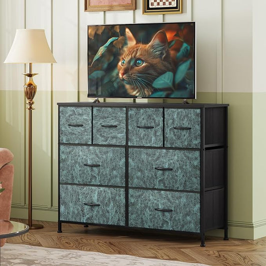 WLIVE Dresser for Bedroom with 8 Drawers, Wide Fabric Dresser for Storage and Organization, Bedroom Dressers, Chest of Drawers for Living Room, Closet, Hallway, Vintage Green