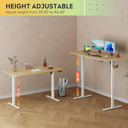 DEVAISE 55 Inch Electric Standing Desk, 3 Adjustable Computer Desk for Home Office, Ergonomic Sit to Stand Desk with LED Touchscreen，Headphone Hook, 3 Memory Preset, with Split Top, Maple