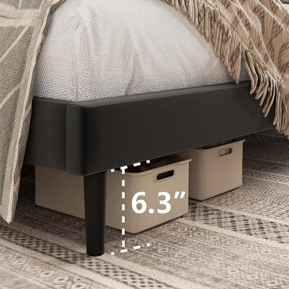 HAOARA King Size Bed Frame, King Size Platform Bed Frame and Velvet Upholstered Headboard with Strong Wood Slats, Box Spring Optional, Mattress Foundation, Easy Assembly Black