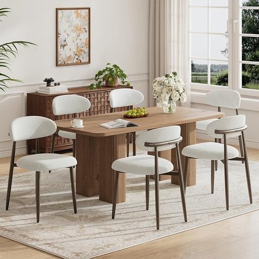 MALOL Dining Chairs Set of 6, Upholstered Kitchen & Dining Room Chairs with Curved Back and Bronze Metal Legs, Comfortable Modern Dining Side Chairs for Dining Room, Kitchen, Beige