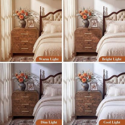 Night Stand Set of 2 [Unique Curved Profile] [FSC-Certified Wooden Board] 3-Drawer Nightstand 26.7" H Metal Handle Modern Sturdy Bedside Table Side Table End Table