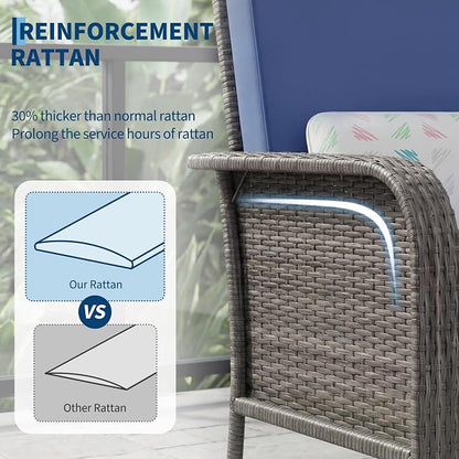 Garvee 2 Pieces Patio Furniture Set, Outdoor Wicker Chairs of 2,All Weather High Back Rattan Chairs 2-Seater with Comfy Cushions for Porch Deck,Gray & Blue