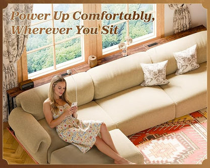 SUPERJARE 106.3 Inch Sofa Table with 2 Power Outlets and USB-C Ports, 5.9 Inch Narrow Console Table, Long Entryway Hallway Couch Table Behind Sofa, Small Spaces, Living Room, Rustic Brown