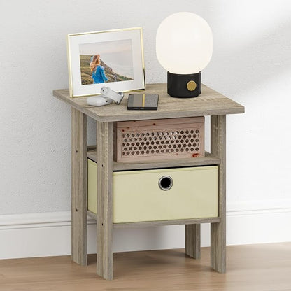 Furinno TIDUR 3-Tier Night Stand, Nightstand with Storage Bin, Sonoma Oak | Open Shelf Design, Bedside Table, End Table, Side Table for Bedroom, Living Room
