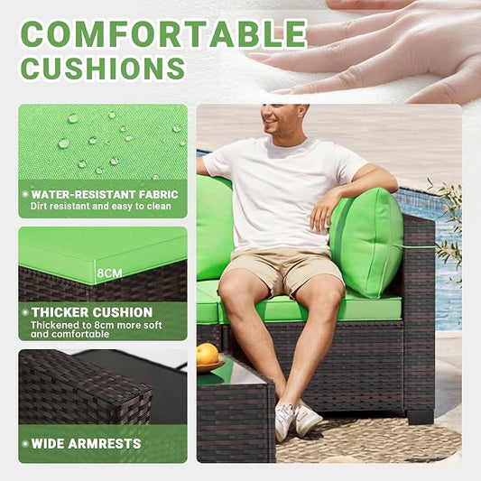 LAWELL 7 Pieces Outdoor Patio Furniture Sets,Rattan Conversation Sectional Set,Manual Weaving Wicker Patio Sofa with Tea Table