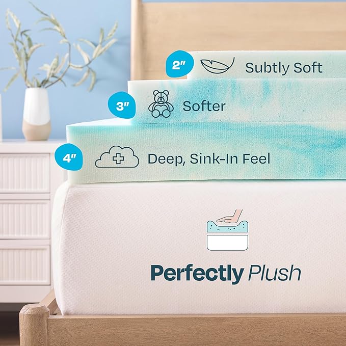Linenspa 3 Inch Swirl Gel Memory Foam Mattress Topper, King Size – Cooling Gel Infused, Ventilation Holes – Pressure Relieving Bed Topper – CertiPUR Certified