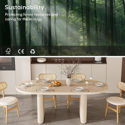 homary Extendable Oval Dining Table 63"-79", Japandi Style Kitchen Table for 4-6 People, Double Pedestal Base, Space-Saving Design for Family Gatherings, Holiday Dinners (Table Only)