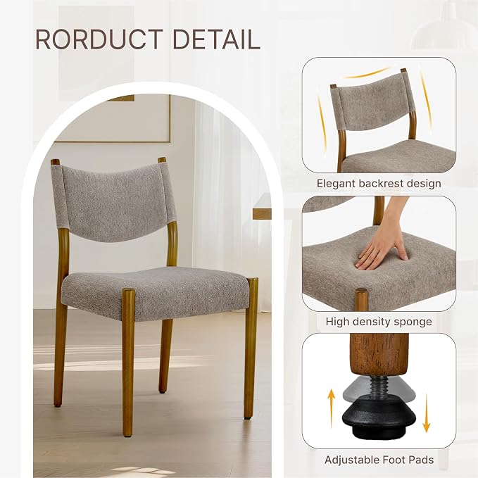 KISLOT Upholstered Dining Chairs Set of 4, Solid Wood Armless Kitchen Chairs with Soft Polyester Fabric, Modern Dining Room Seating, Brown