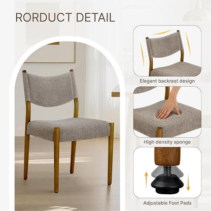 KISLOT Upholstered Dining Chairs Set of 4, Solid Wood Armless Kitchen Chairs with Soft Polyester Fabric, Modern Dining Room Seating, Brown