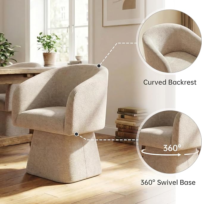 VKNOW Upholstered Swivel Dining Chairs Set of 1, Modern Dining Room Chairs with Barrel Back, Accent Arm Chair for Dining Room, Living Room, Vanity, Khaki
