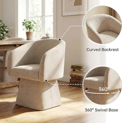 VKNOW Upholstered Swivel Dining Chairs Set of 1, Modern Dining Room Chairs with Barrel Back, Accent Arm Chair for Dining Room, Living Room, Vanity, Khaki