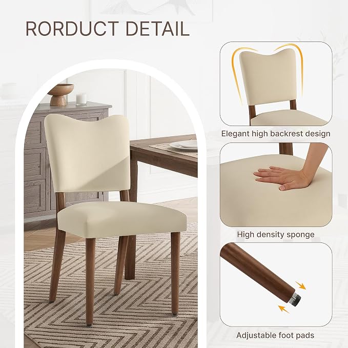 KISLOT Upholstered Dining Chairs Set of 6, Modern Velvet Kitchen Chairs with Solid Wood Legs, High Back Wooden Dining Room Chairs with Dark Walnut Color Legs for Farmhouse Kitchen Dining Room, Linen