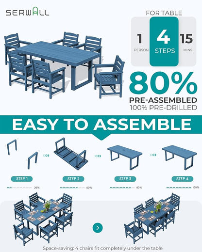SERWALL HDPE Outdoor Dining Set for 6, 67'' Patio Table and Chairs Set | with Armchair Seat