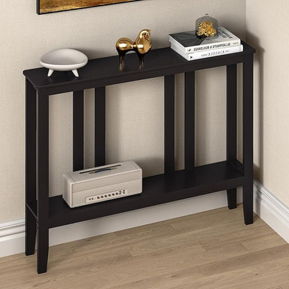 ELYKEN Bamboo 2-Tier Narrow Console Table, 36.2" Long Slim Sofa Table Behind Couch for Entryway, Hallway, Living Room, Brown
