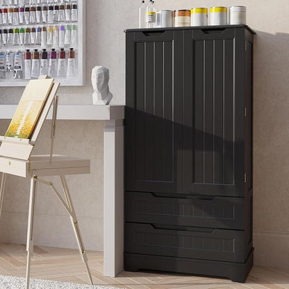Gizoon Kitchen Pantry Cabinet with Drawers, 47" Small Food Pantry Storage Cabinet with 6 Door Shelves for Snack and Spice, Freestanding Craft Storage Cabinet for Craft Room, Black, Painted