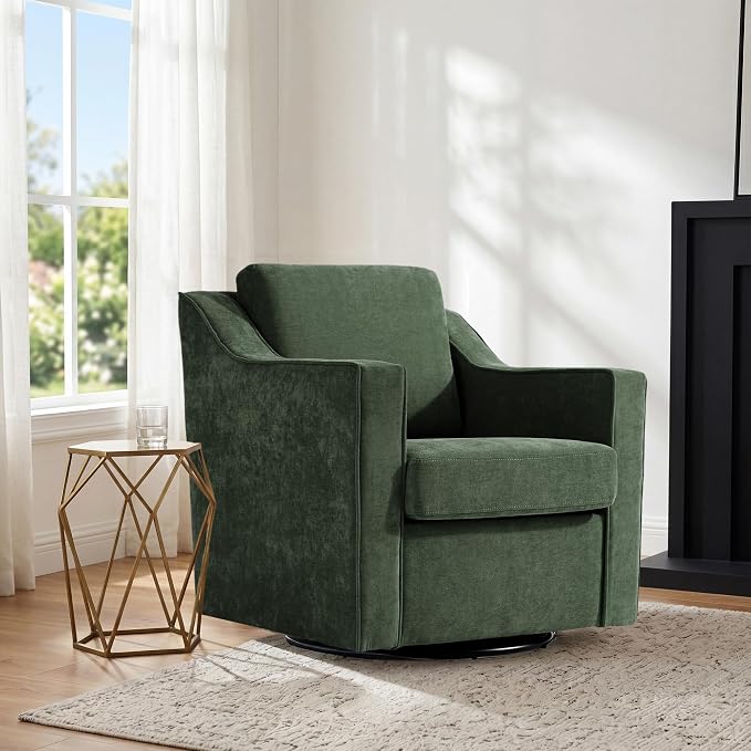 Swivel Accent Chair, Modern Round Barrel Arm Chair for Living Room, Bedroom, Comfy Club Reading Chairs for Adults (Chenille Green, Set of 2)