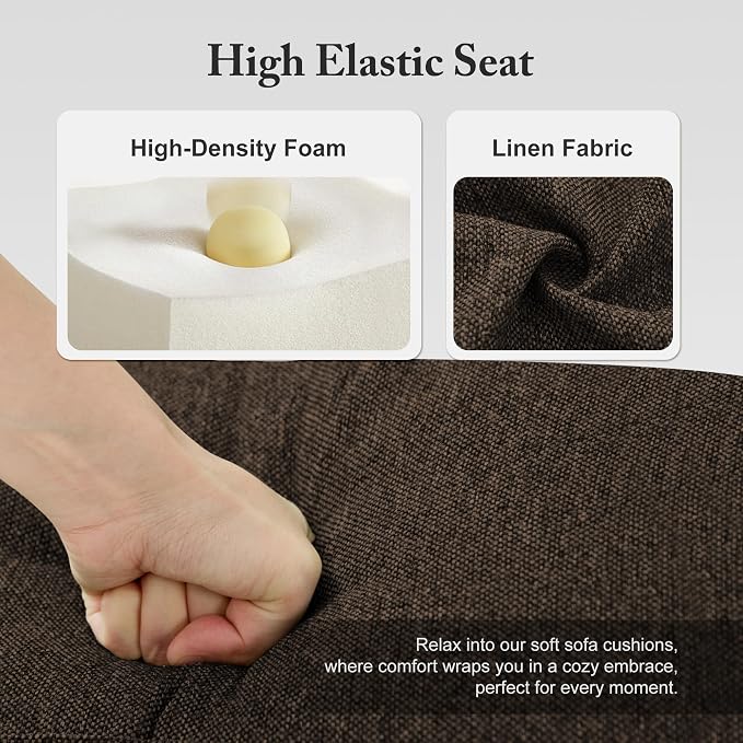 Busaurus 3 Seater Sofa Couch with Deep Seats, 89" Mid Century Modern Upholstered Sofa with Armrests, Comfy Couches for Living Room, Bedroom and Office, Linen Fabric Apartment Couch (Linen Brown)