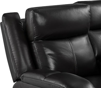 Watson & Whitely Genuine Leather Power Loveseat Recliner Sofa, 2 Seat Wall Hugger Reclining Sofa with Power Headrest & Charging Ports, Dual Recliner Sofas for Living Room, RV, Black