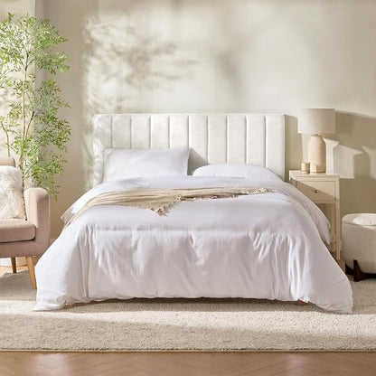 Hearth & Harbor Wall Mounted Queen Headboard Only, Bed Headboard Queen Size | Easy Assemble, Floating Peel & Stick, Upholstered Channel Stitched, 3D Wall Panels, 5 Strips of 3M Tape Included, Off White