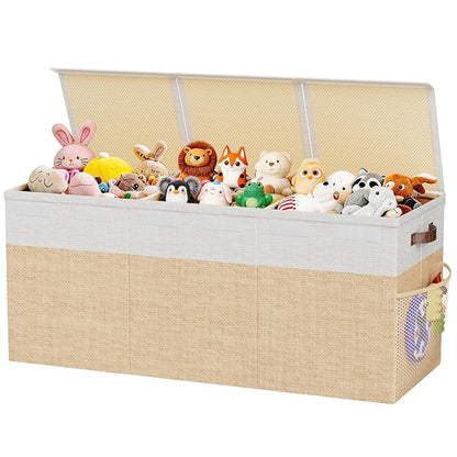 Dayacoco Extra Large Toy Box Chest with Lids, Collapsible Sturdy Kids Toy Storage Organizer Boxes for Boys Girls, Collapsible Sturdy Toys Chest Storage Organizer Bin Basket, Beige