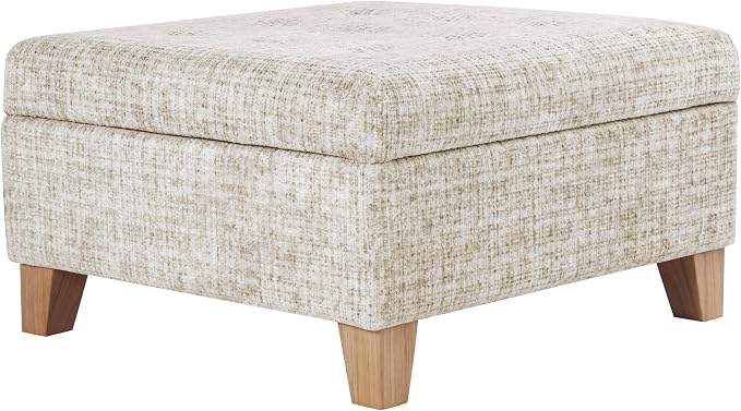 HomePop Camden Button Tufted 28" Storage Ottoman - Cream Textural Woven