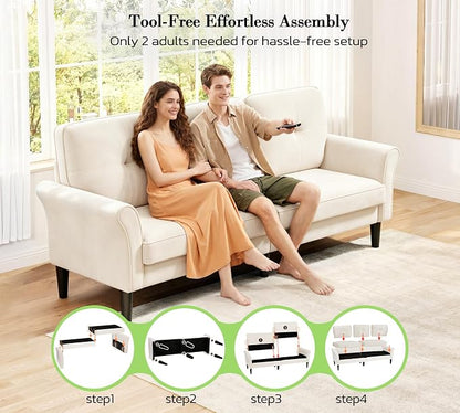 Loveseat Sofa, 83" Love Seat Couches, Comfy Velvet Small Couch for Bedroom, Tool-Free Setup Small Couches for Living Room, Modern Sofas for Living Room, 750lbs Load Sofas & Couches, White Couch
