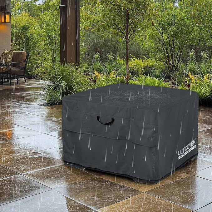 ULTCOVER Patio Fire Pit Table Cover Square 28 inch Outdoor Waterproof Fire Bowl Cover, Black