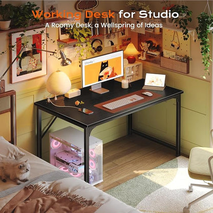 PRAISUN 40 X 24 Inch Deeper Desk with Power Outlets | Small Computer Desk for Bedroom, Office Desk for Work from Home, Writing Study Gaming Table, Stable Metal Frame, Black