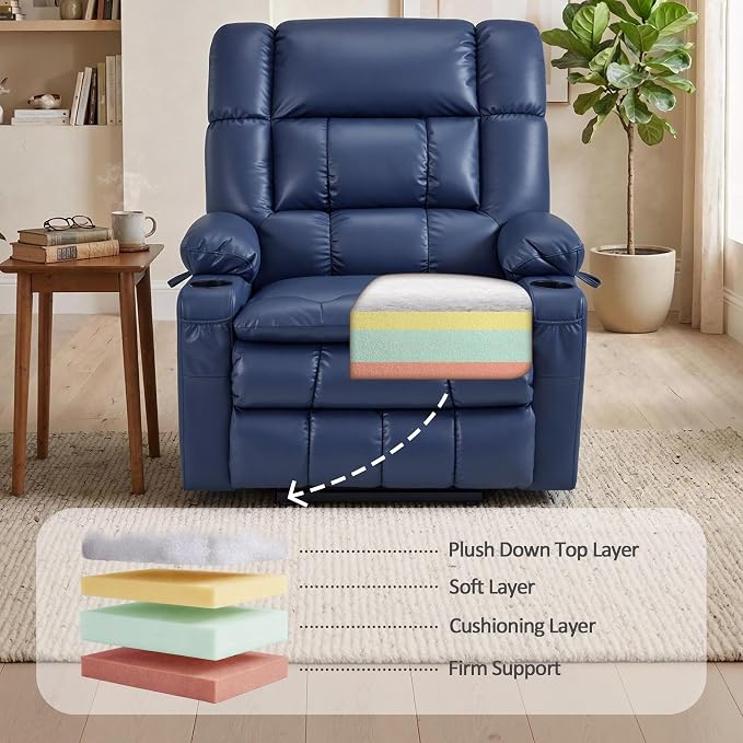MCombo Dual Motor Power Lift Recliner Chair for Elderly, Lay Flat Lift Chair with Heat and Massage, Oversized Lift Recliner for Big and Tall, Faux Leather R7891 (Blue, Large-Wide)