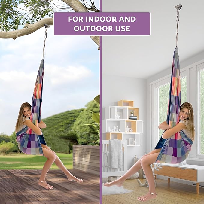 Double Layer Reversible Sensory Swing | Outdoor and Indoor Swing for Kids and Adults Up to 260 lbs | Autism Cocoon Swing | Kids Sensory Swing
