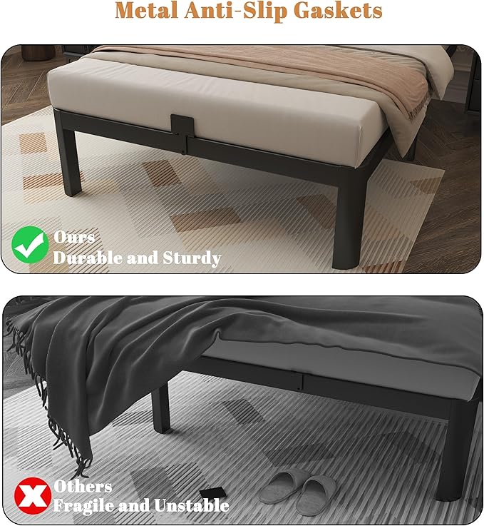 14 Inch Twin Bed Frames, Black Bed Frame Twin Size with Metal Baffles, No Box Spring Needed, Heavy Duty Steel Platform Supprt, Rounded Corner Design, Reserved Holes, Storage Space, Noise Free