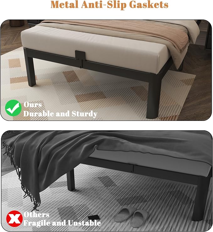Black 10 Inch Twin Bed Frames, Metal Bed Frame Twin Size with Baffles, No Box Spring Needed, Rounded Corner Legs, Heavy Duty Steel Platform Support, Reserved Holes, Storage Space, Noise Free