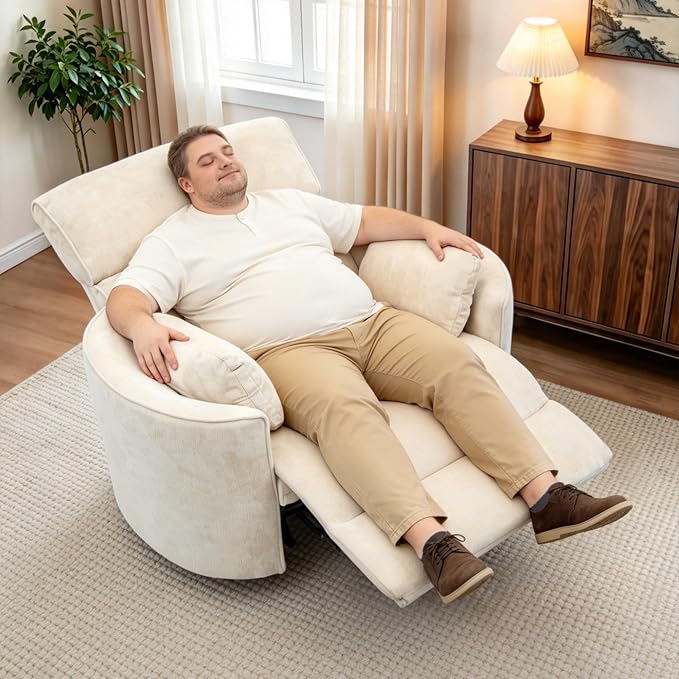 450lbs Oversized Power Recliner Chair, 53" Extra Wide Electric Recliner for Big and Tall Adults, Single Sofa with USB & Type-C Ports, Pillows, Chair for Living Room, Bedroom, Office (White)