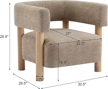 Christopher Knight Home Carly Low Profile Accent Chair, Round Backrest Side Chair, Living Room Armchair with Boucle Fabric Cushion,Comfy Reading Chair for Bedroom,Wooden Single Lounge Sofa,Light Camel
