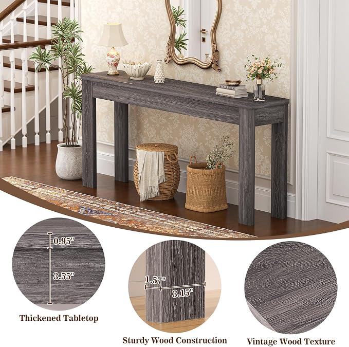 Armocity Console Table, 47" Farmhouse Wood Entryway Table, Sofa Tables Narrow Long Behind Couch, Entry Table for Entrance, Hallway, Living Room, Gray Walnut