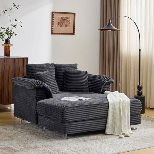 VINGLI Floating Chaise Lounge Chair with LED Light, Cloud Couch with Pillow Armrests, Acrylic Legs, High Density Foam Lounge Sofa, Modern Upholstered Chaise Chair for Living Room, Bedroom, Apartment