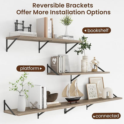 Axeman Deep Floating Shelves - 40 Inch Floating Shelves Set of 2-12 Inch Deep Grey Wood Wall Shelves for Living Room Bathroom Kitchen
