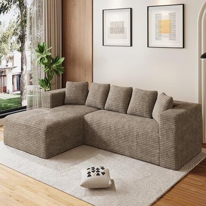 Oversized L Shaped Boneless Sectional Couches for Living Room, 107" Comfy Fluffy Cloud Modular Sectional Sofa, Plush Corduroy Memory Foam Floor Sofa with Left Facing Chaise Couch