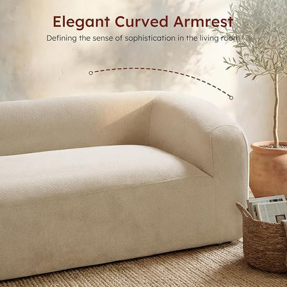 Relefree Curved Sectional Sofa, 136" Chenille Curved Couch with Movable Coffee Table, Couches with High-Resilience Foam, Boneless Sofa for Living Room, Oversized, Cloud Comfort, Thick Backrest White