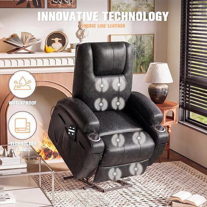 Flamaker Power Lift Recliner Chair Electric Lift Recliner for Elderly Power Lift Recliner Chair with Cup Holders Side Pockets for Living Room (Leathaire, Light Black)