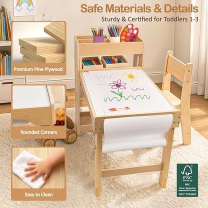 WINGYZ 6 in 1 Kids Art Table and Chairs, Sensory Table and 2 Chairs Height Adjustable, Graffiti Tabletop Toddler Activity Table with Storage Cabinet & Bins, Kids Art Desk with Paper Roll Ages 2-8 Gift