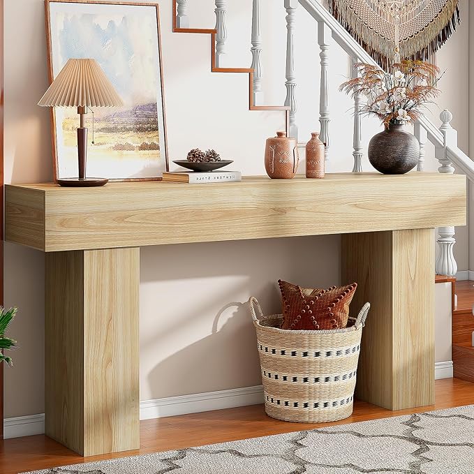 knoworld 63 Inch Long Console Table for Entryway, Farmhouse Wood Rectangular Sofa Table Behind Couch Table, Narrow Entryway Table for Living Room, Entrance, Hallway, Foyer, Easy Assembly (Natural)