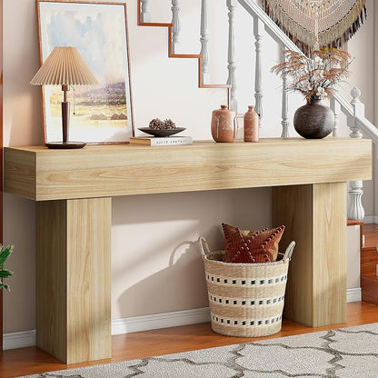 knoworld 63 Inch Long Console Table for Entryway, Farmhouse Wood Rectangular Sofa Table Behind Couch Table, Narrow Entryway Table for Living Room, Entrance, Hallway, Foyer, Easy Assembly (Natural)