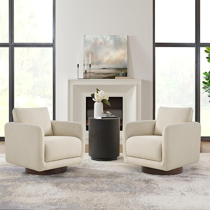 Modern Swivel Accent Chair, 360° Rotating Round Barrel Armchair with Performance Fabric Upholstery for Living Room, Bedroom, Office, Reading Nook, Single,Oatmeal
