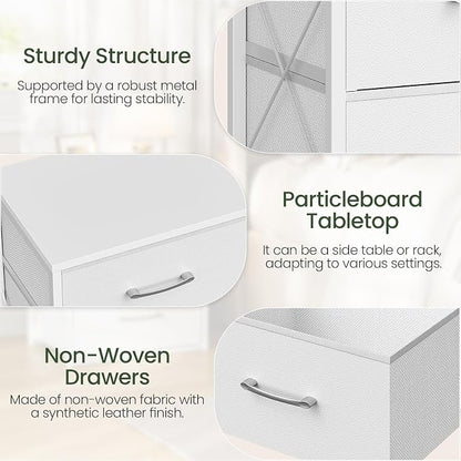 CHOEZON Stackable Storage Drawers for Closet, 2 Drawer Dresser with Wooden Top, Fabric Clothes Organizers with Metal Handles, Closet Organizer with 2 Drawers for Bedroom, Living Room, White TCW30WB