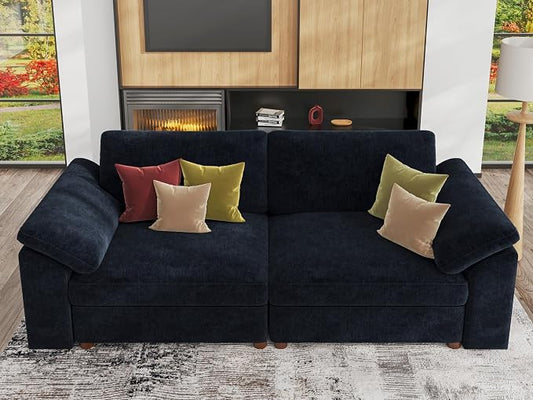 EASE MOOSE Modern Loveseat Sofa for Living Room, Comfty 2 Seat Solid Wood Frame Sofa,Modern Deep Seat Couch, Removable Cover,Dark Blue