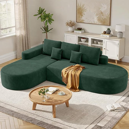 112" Modular Curved Sofa, Oversized Couches for Living Room, Modern Cloud Couch with Deep Seat, Corduroy Foam Couch, No Assembly Required, Dark Green, 1PCS